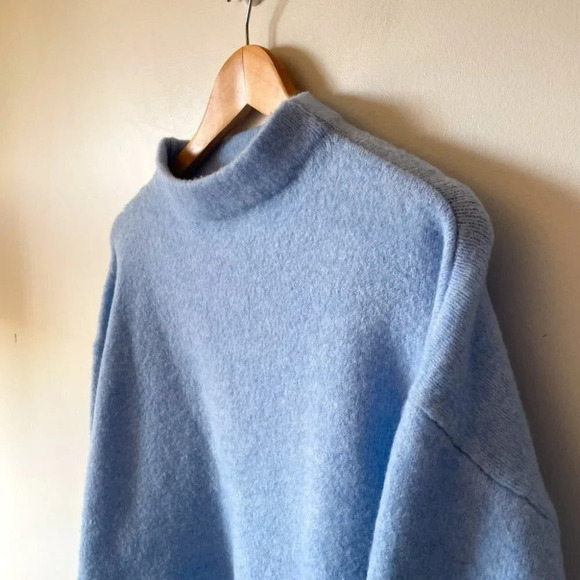 Zara Soft Knit Wool Blend Oversized High Neck Sweater Blue Size Small - Picture 3 of 6